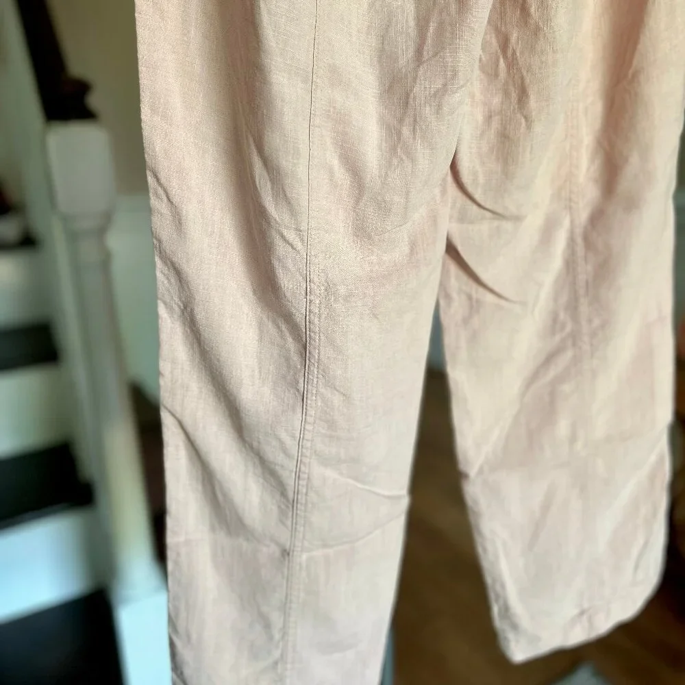 Per Una Linen Lyocell Blend Pleated Apricot Relaxed Pants Pockets Size 4 (US) - Picture 7 of 11